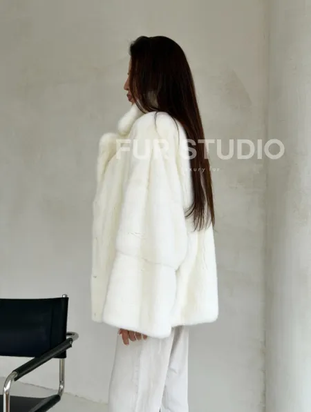 Шуба автоледи из белой норки NAFA MINK - роспуск - фото 10