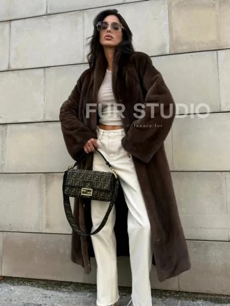 Норковая шуба, цельный мех PREMIUM COLLECTION VELVET - цвет соболь - фото 8