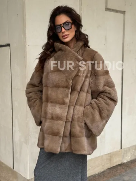 Норковая шуба бежевая - фото 0