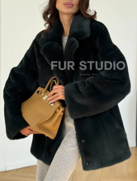 Шуба норковая темно-зеленая - фото 2