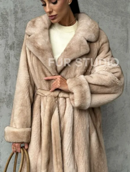 Длинная норковая шуба пастель - фото 3