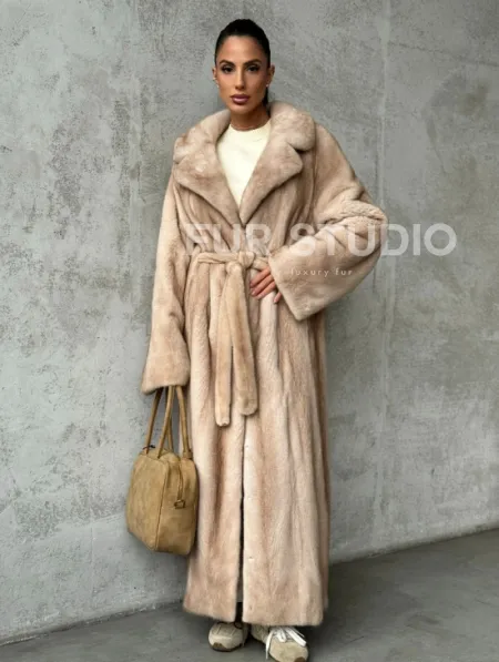Длинная норковая шуба пастель - фото 10