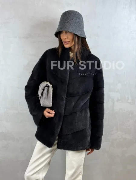 Полушубок норковый - темный графит - фото 6