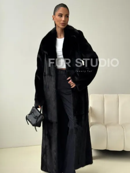 Черная норковая шуба с поясом - фото 5