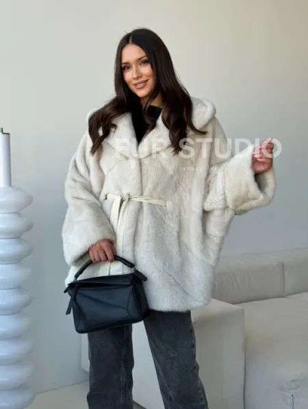 Шуба автоледи под пояс из меха норки - фото 6