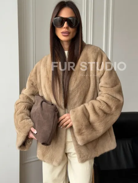 Норковый жакет (бежевый) - фото 0