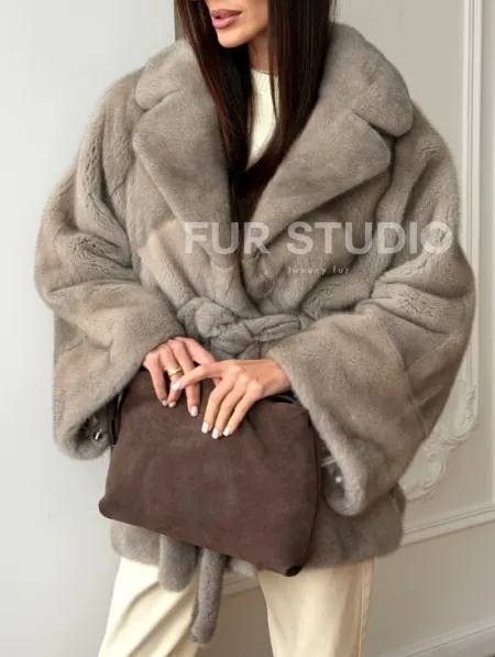 Норковый полушубок в натуральном цвете Silver - фото 5