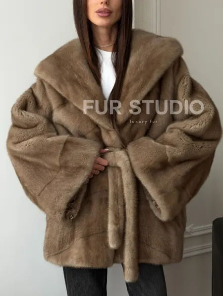 Норковая шуба пастель с капюшоном - фото 6