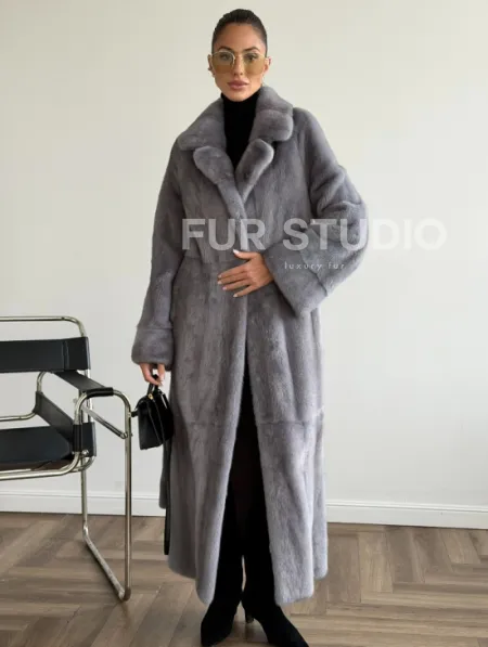 Голубая норковая шуба - фото 0