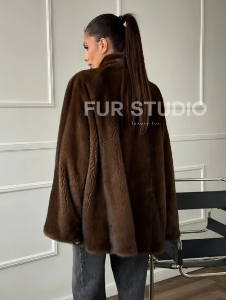 Норка жакет орех V-образный ворот - фото 6