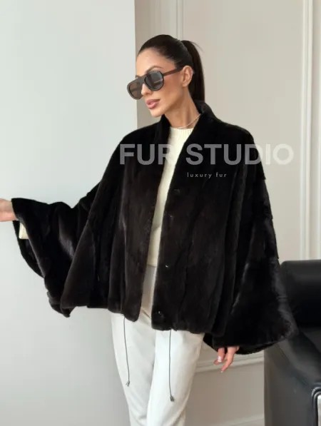 Короткая норковая шуба - пончо - фото 10