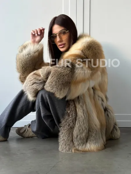Полушубок из лисы - рукава косички - фото 18