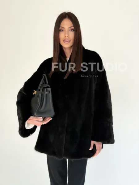 Женский норковый жакет - черный - фото 10
