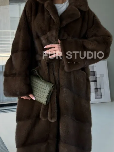 Коричневая норковая шуба - кимоно - фото 1