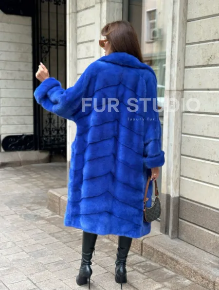 Шуба из меха норки - цвет синий - фото 1