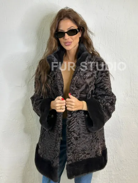 Каракульча стойка воротник отделка норка - фото 3