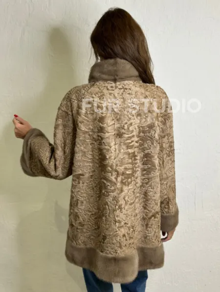 Каракульча стойка воротник отделка норка - пастель - фото 2