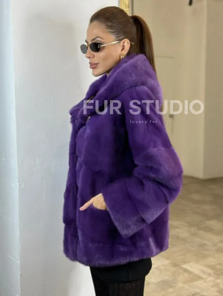 Паркет шуба с капюшоном - фиолетовый цвет - фото 1