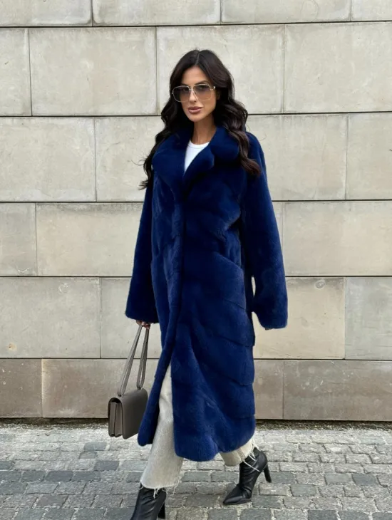 Синяя шуба из аукционного меха норки - английский воротник - фото 8