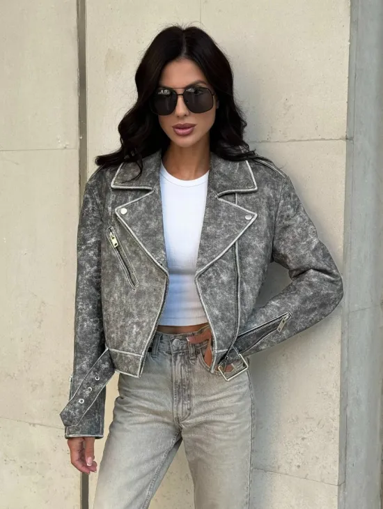 Кожаная укороченная косуха из натуральной кожи 