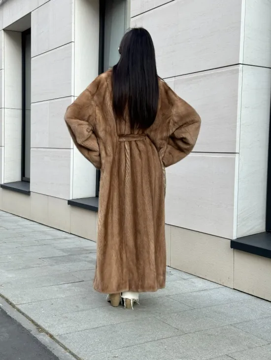 Норковая шуба Vintage Gold с английским воротником - цельные пластины - фото 8