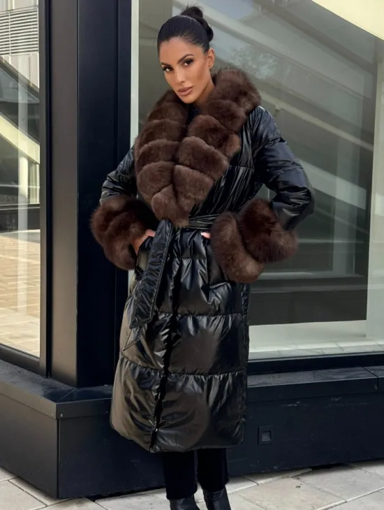 Зимний женский пуховик с воротником из меха финского песца - фото 0