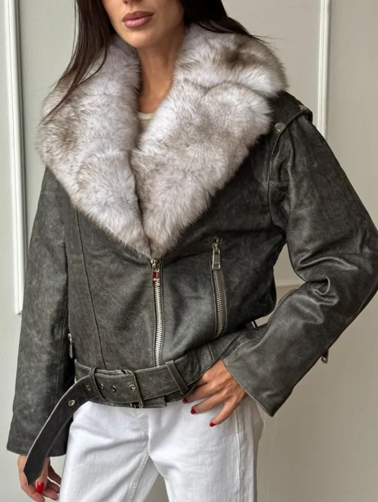 Куртка - косуха демисезонная из натуральной кожи с мехом песца - фото 6
