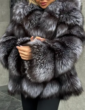 Шуба натуральная из чернобурки с капюшоном - фото 2