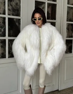 Шуба из меха ламы PREMIUM COLLECTION, английский воротник - фото 5