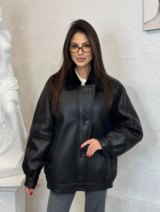 Кожаная дубленка из овчины женская, зима - 2025 