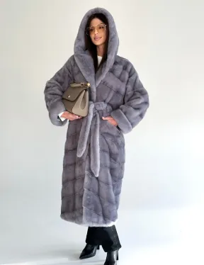 Удлиненная норковая шуба - кимоно с капюшоном - фото 11