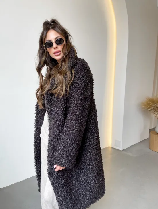 Шуба в цвете графит из экомеха - фото 1