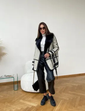 Дубленка на мехе тосканы в цвете Grey - фото 3