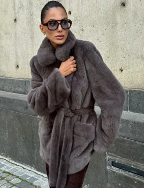 Норковая шуба лавандового цвета - VELVET - фото 1