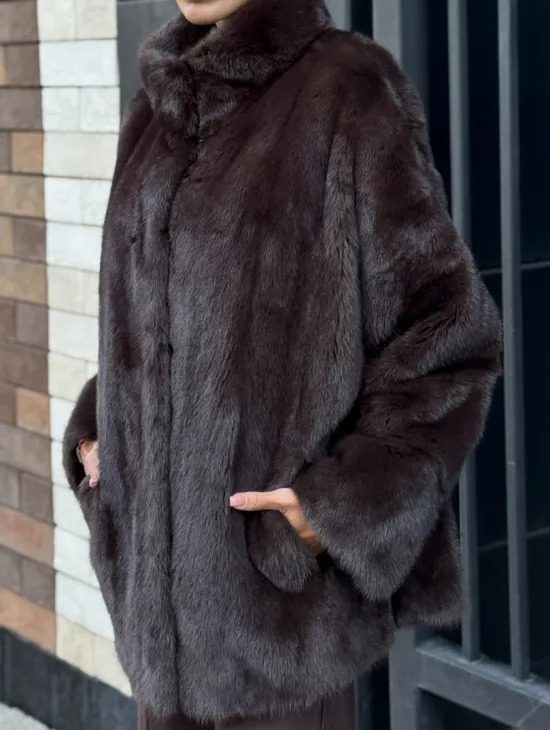 Полушубок автоледи из меха норки - стойка воротник - фото 2