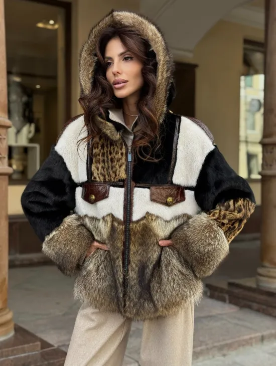 Женская меховая куртка с капюшоном из аукционной норки- черная - фото 5