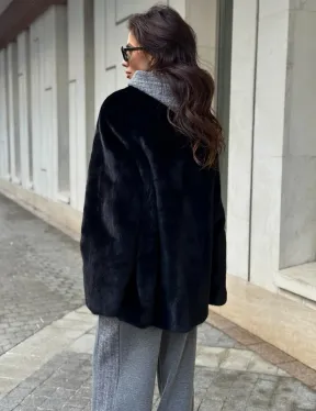 Полушубок женский из норки - черный - фото 8