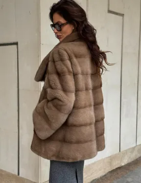 Норковая шуба бежевая - фото 6