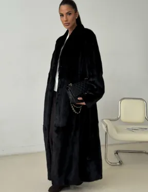 Длинная черная норковая шуба - фото 0