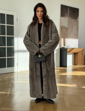 Норковая шуба серая длинная SILVER PREMIUM - фото 6