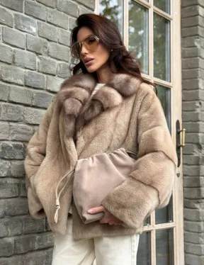 Норковый полушубок - автоледи с куницей - фото 6