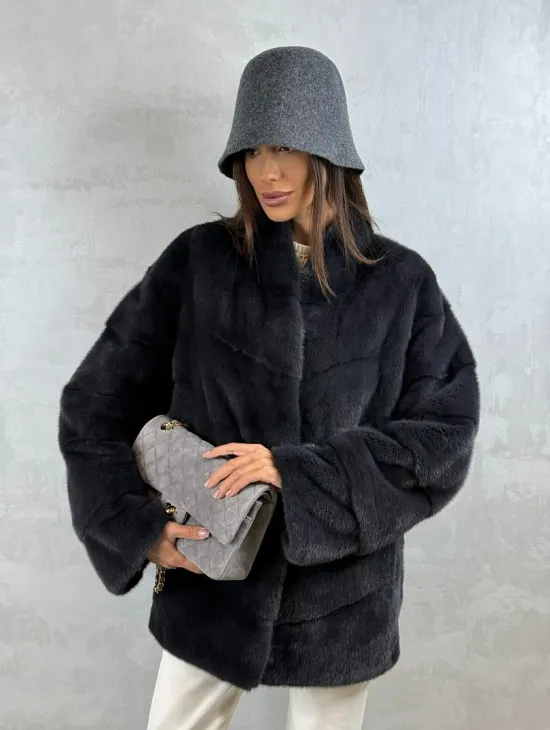 Полушубок норковый - темный графит - фото 7