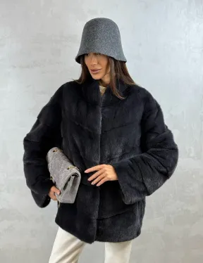 Полушубок норковый - темный графит - фото 8