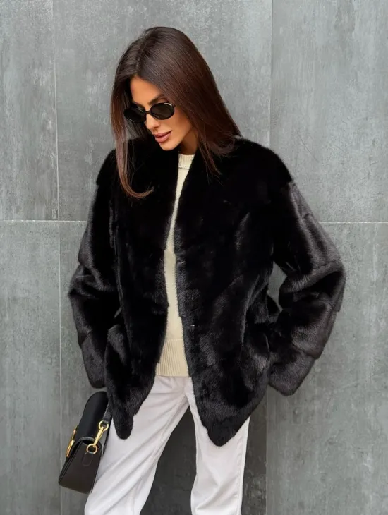 Черный норковый полушубок - фото 5