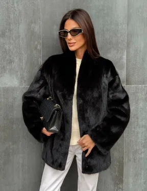 Черный норковый полушубок V-образный воротник - фото 4