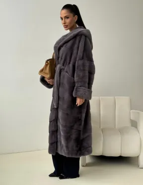 Длинная норковая шуба - капюшон кобра - фото 6