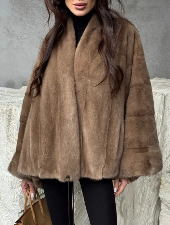 Норковое пончо с рукавами «летучая мышь» - фото 3