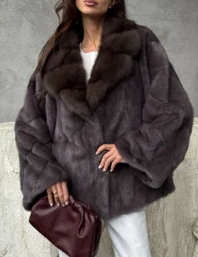 Норковый полушубок с воротником куница - фото 1