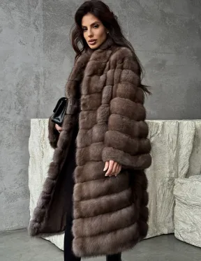 Шуба из куницы V-образный воротник - фото 0