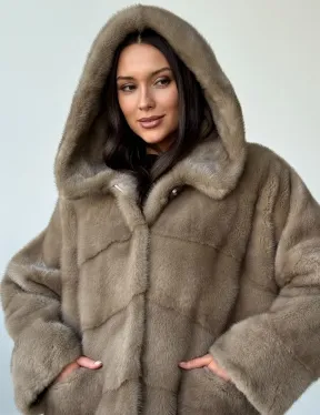 Короткая  норковая шуба с капюшоном - фото 5